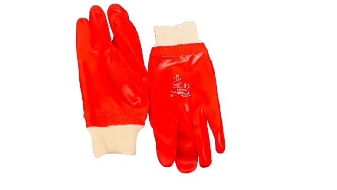 Gloves pvc red 27cm knit wrist